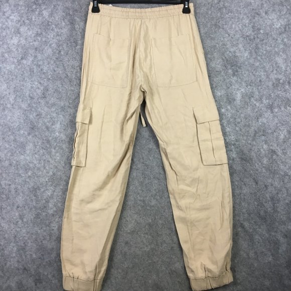 Zara Jogger Pants S Khaki Cargo Drawstring Tapered High Rise Casual Relaxed Tan - Picture 10 of 16